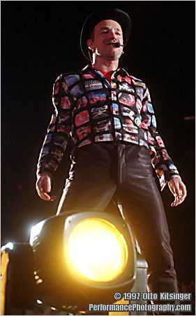 Live U2 concert photo of Bono