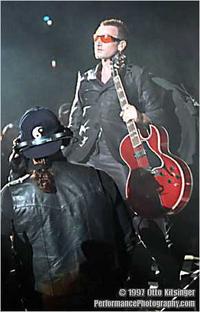 Live U2 concert photo of Bono