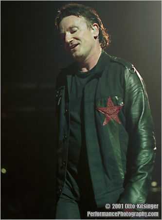 Live U2 concert photo of Bono