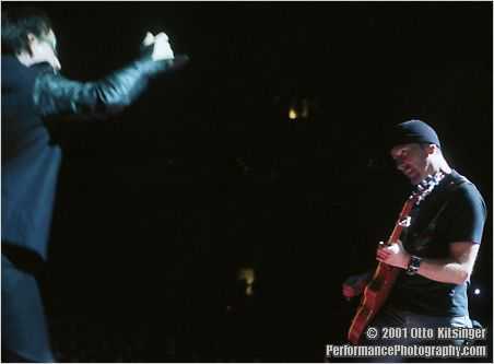 Live U2 concert photo of Bono, The Edge