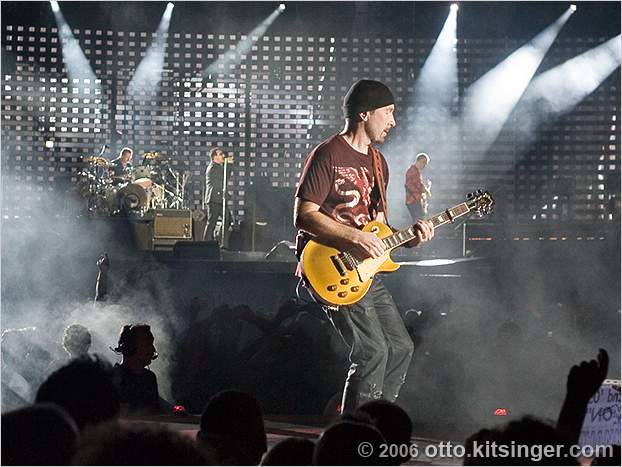 Live U2 concert photo of Larry Mullen Jr, Bono, The Edge, Adam Clayton