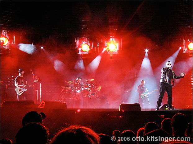 Live concert photo of The Edge, Larry Mullen Jr, Adam Clayton, Bono