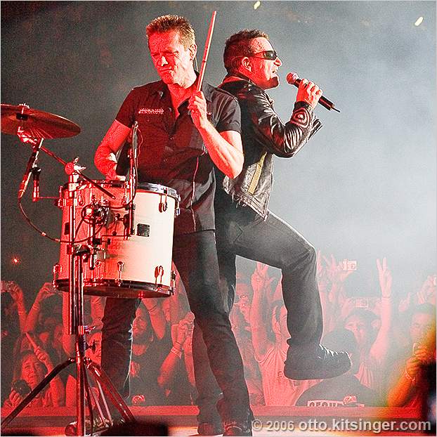 Live concert photo of Larry Mullen Jr, Bono