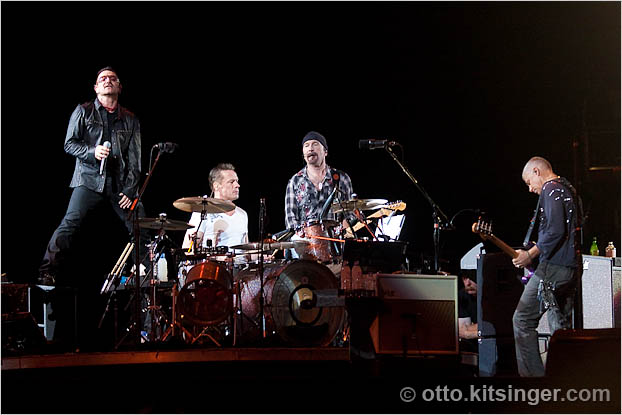 Live U2 concert photo of Bono, Larry Mullen Jr, The Edge, Adam Clayton