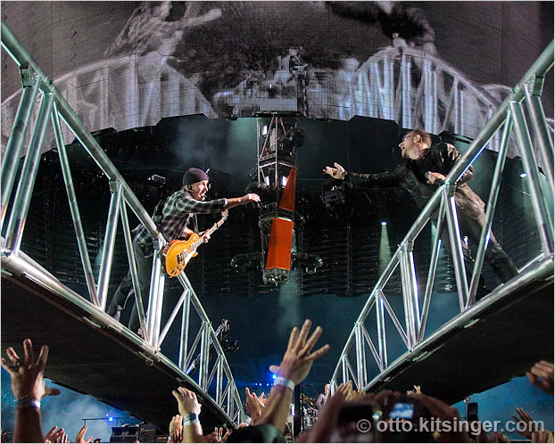 Live U2 concert photo of The Edge, Bono