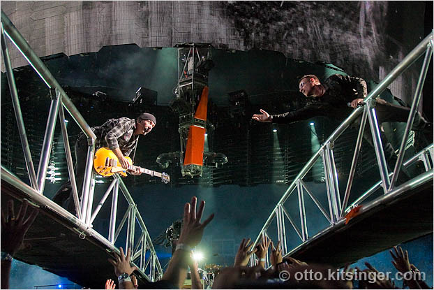 Live U2 concert photo of The Edge, Bono