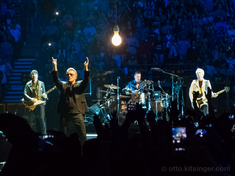 Live concert photo of The Edge, Bono, Larry Mullen Jr, Adam Clayton