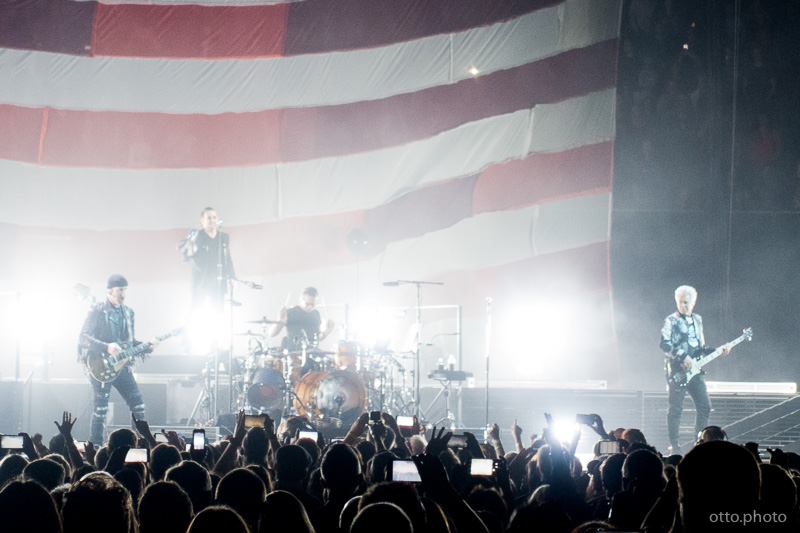 Live concert photo of The Edge, Bono, Larry Mullen Jr, Adam Clayton